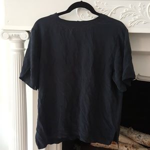 Vtg. 100% Silk Black Loose Short-Sleeve